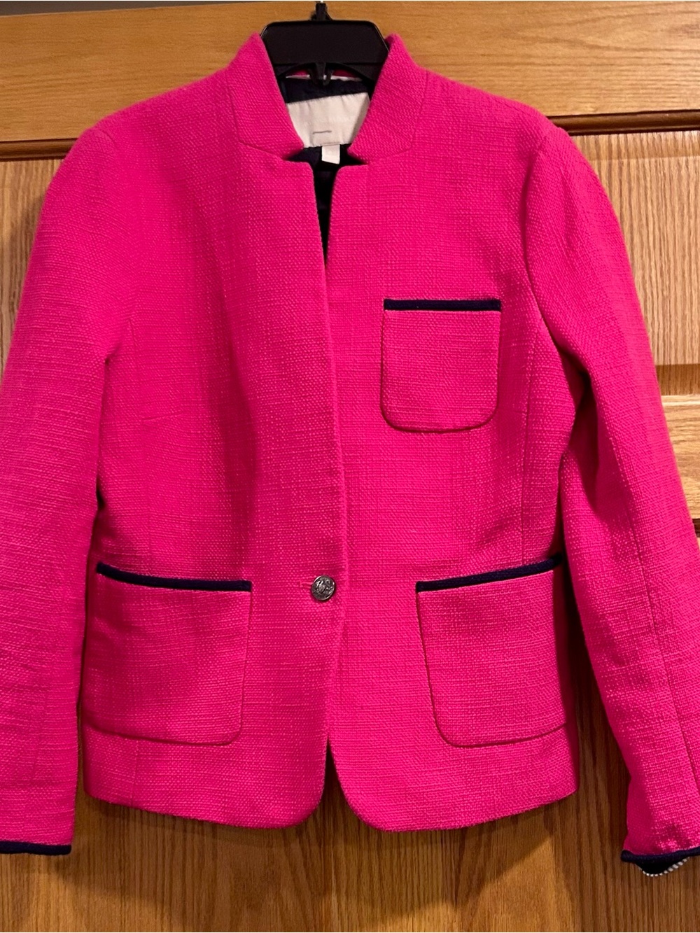 Banana Republic Women's Size 8 Fuchsia Pink Tweed Blazer with Navy Piping